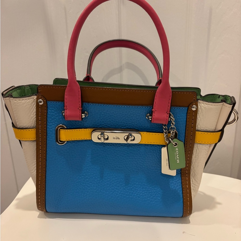 Coach Colorblock Leather Purse - Blue, Pink, White, Yellow, Brown